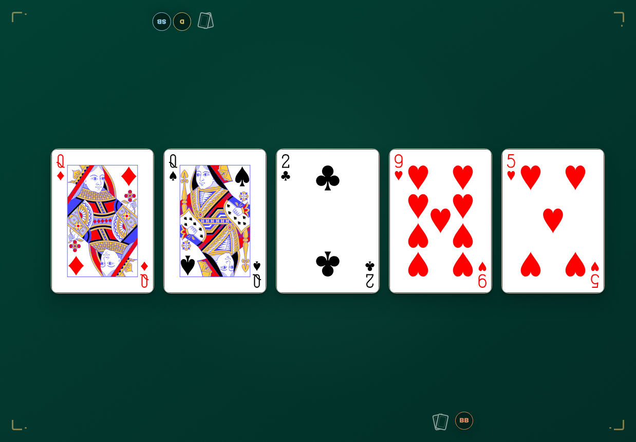 Current shared table showing five public cards / 当前共享桌面显示五张公共牌